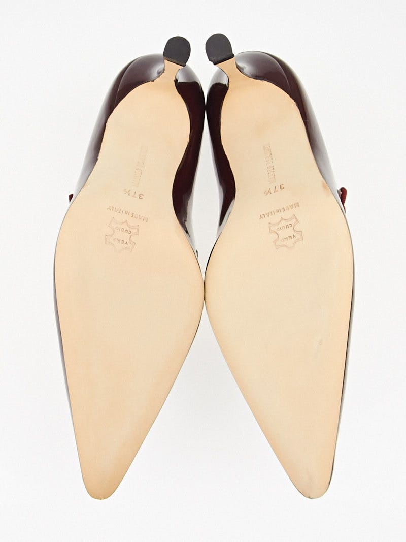 Manolo Blahnik Bordeaux Patent Leather Campari Mary Jane