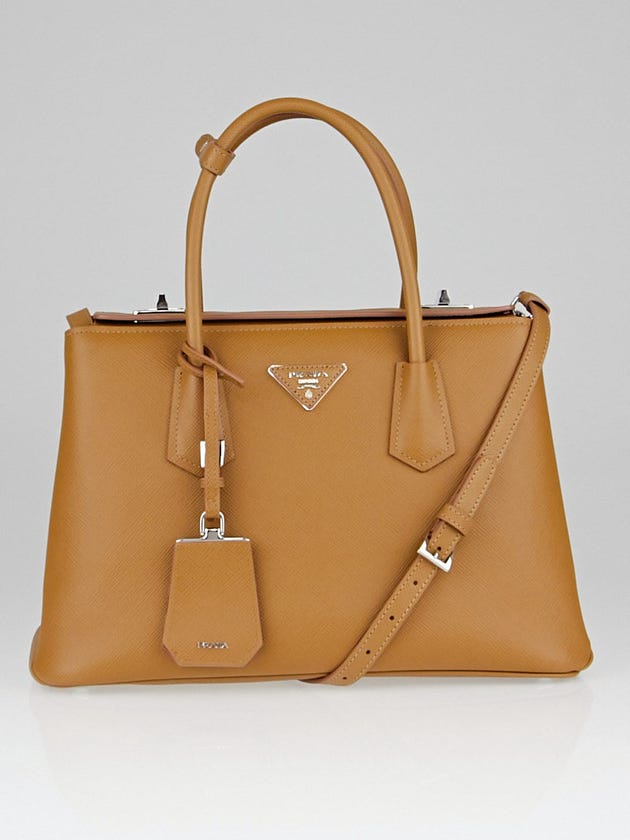 Prada Caramel Saffiano Lux Leather Twin Tote Bag BN2823