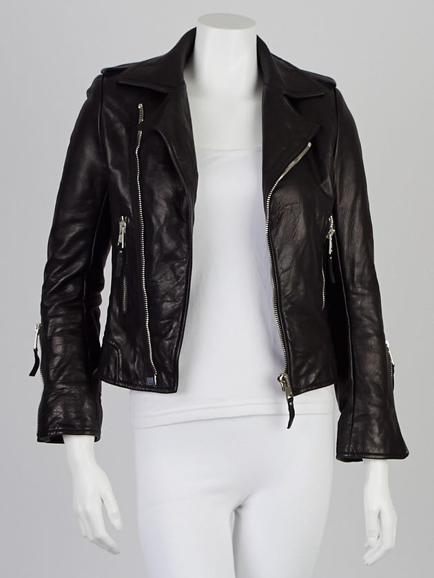 Balenciaga Black Lambskin Leather Classic Biker Jacket Size 4/36