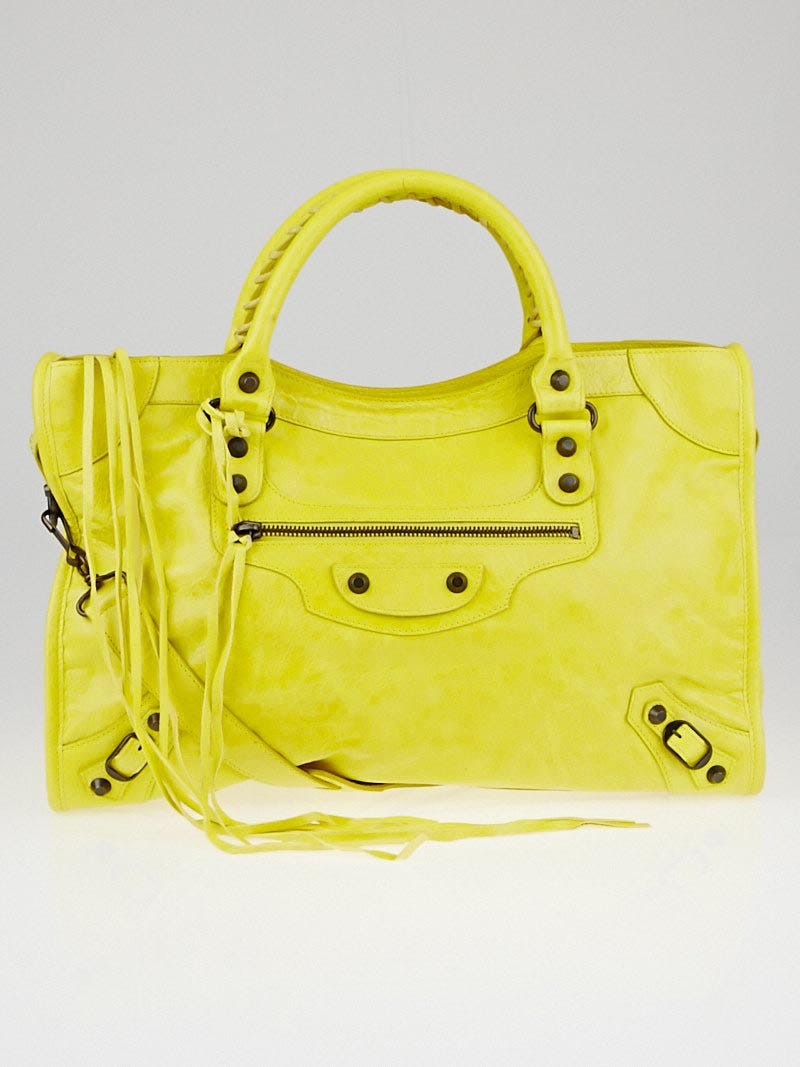 BALENCIAGA City 2 Way Shoulder Bag 115748 Lambskin Leather Yellow