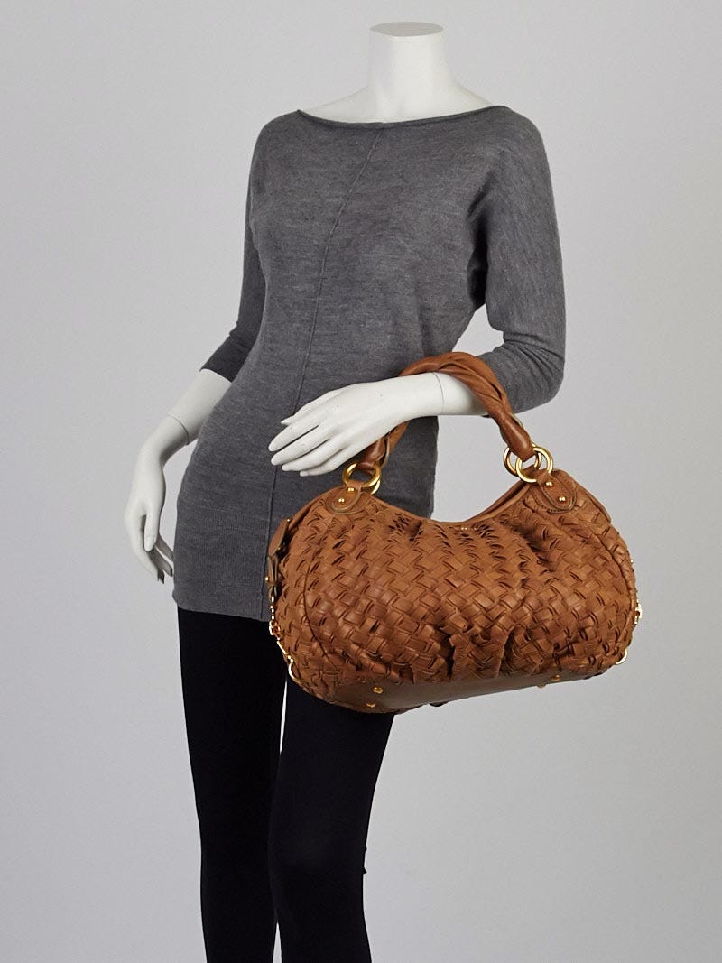 Miu Miu Fango Intreccio Leather Shopping Tote Bag RR1387 | Yoogi's