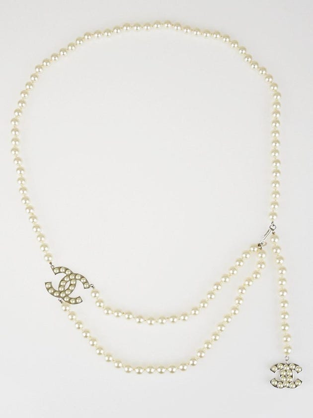 Chanel Glass Pearl Double CC Long Necklace