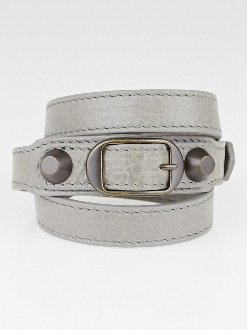 pust Parametre komedie Balenciaga Gris Pyrite Lambskin Leather Classic Triple Tour Bracelet Size M  - Yoogi's Closet