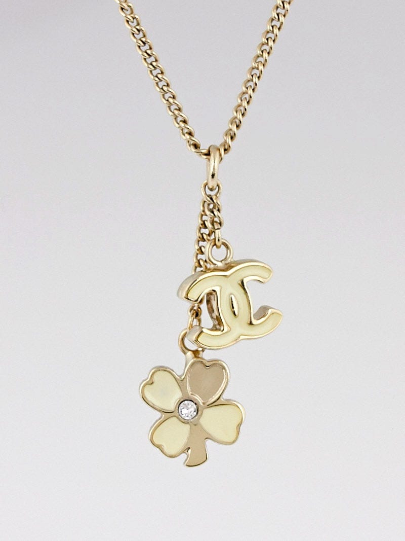 Chanel Metal CC Clover Necklace Gold 1794676 – FASHIONPHILE CHANEL White and Gold Clover Pendant main image 1