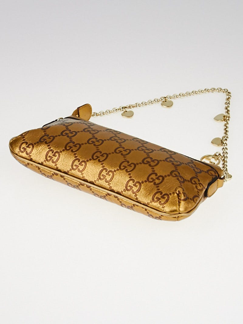 Gucci Bronze Guccissima Leather Chain Pochette Bag - Yoogi's Closet