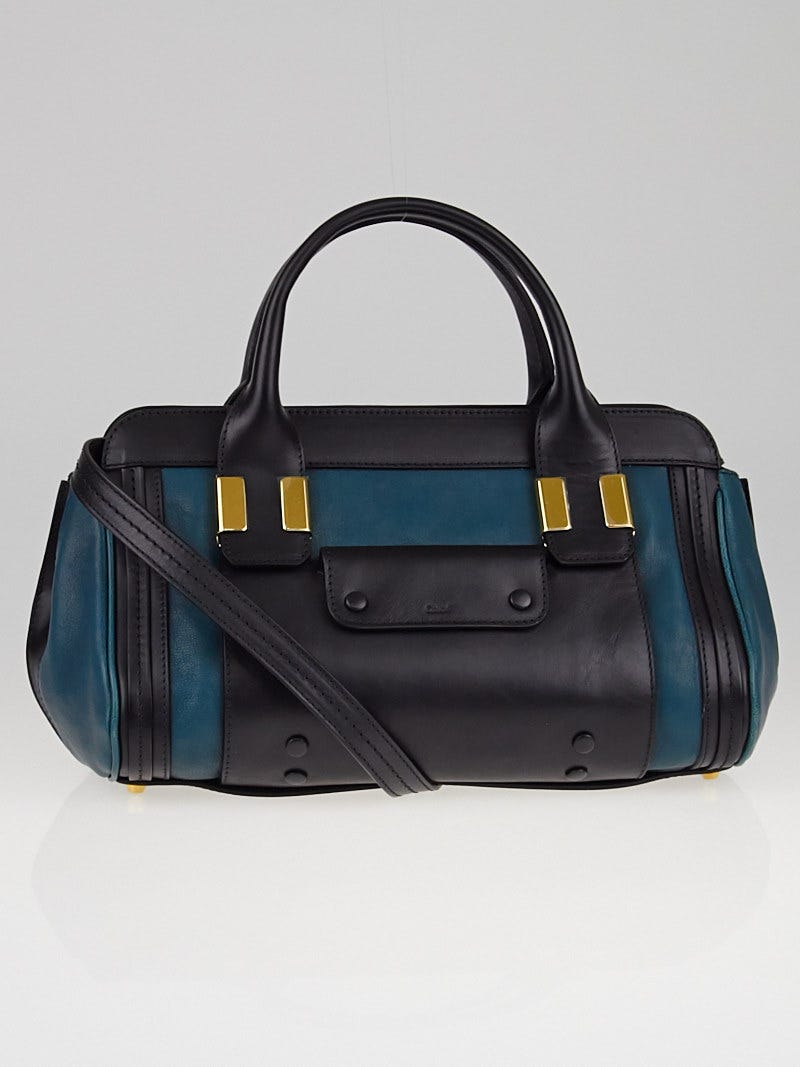 Chloe Teal/Black Leather Colorblock Small Alice Satchel Bag