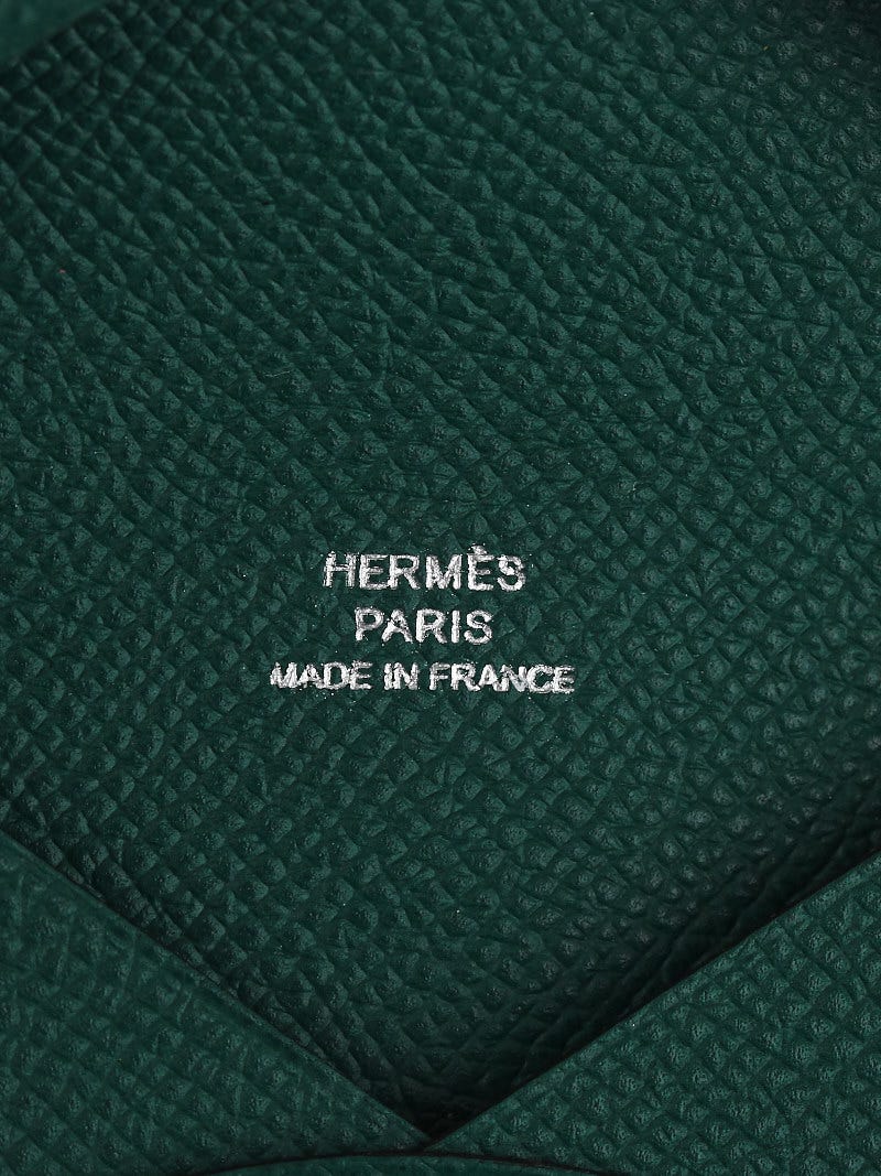 Hermes Malachite Epsom Leather Calvi Card Case - Yoogi's Closet