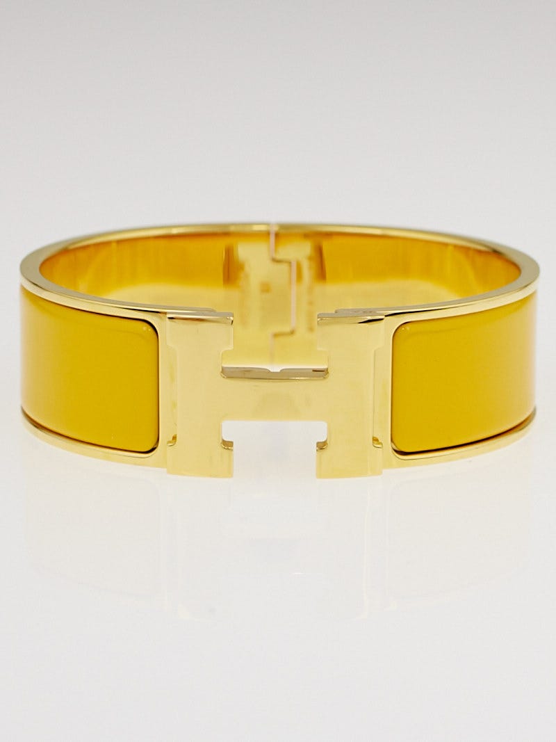 Hermes Sun Yellow Enamel Gold Plated Clic-Clac GM Wide Bracelet - Yoogi's  Closet
