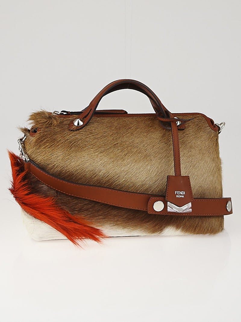 Fendi Natural Springbok Fur and Brown Leather Small By the Way Bag