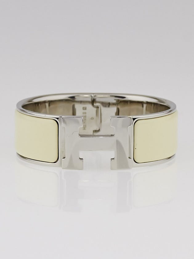Hermes White Enamel Palladium Plated Clic Clac PM Wide Bracelet