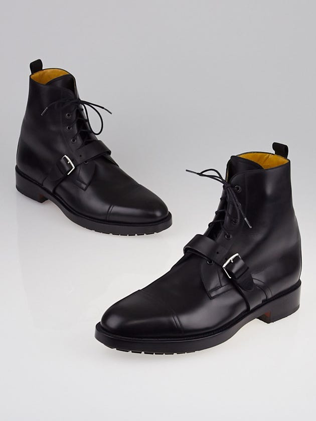 Hermes Black Leather Lace Up Ankle Boots Size 12/42.5