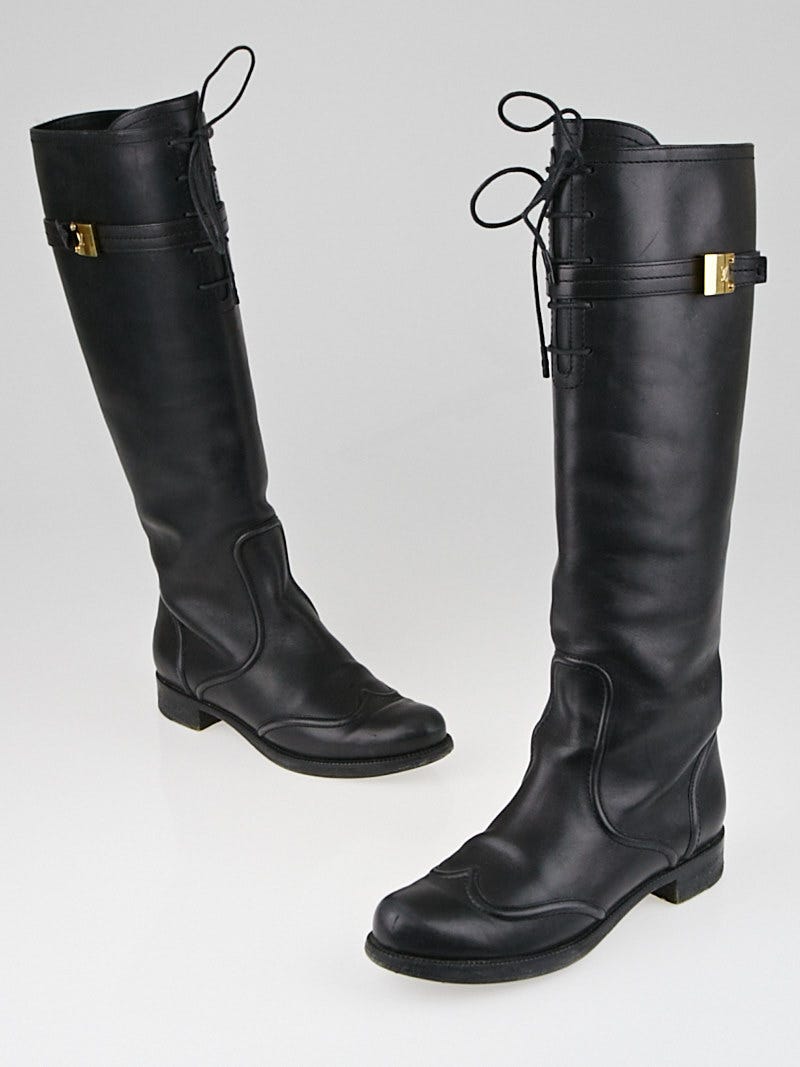 Louis Vuitton Black Leather Lace Up Knee-High Flat Boots Size 6.5/37 -  Yoogi's Closet