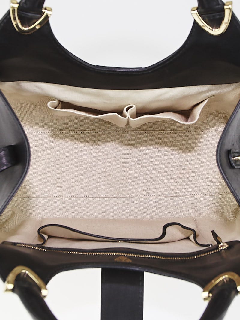 Gucci Black Smooth Leather Stirrup Top Handle Bag | Yoogi's Closet