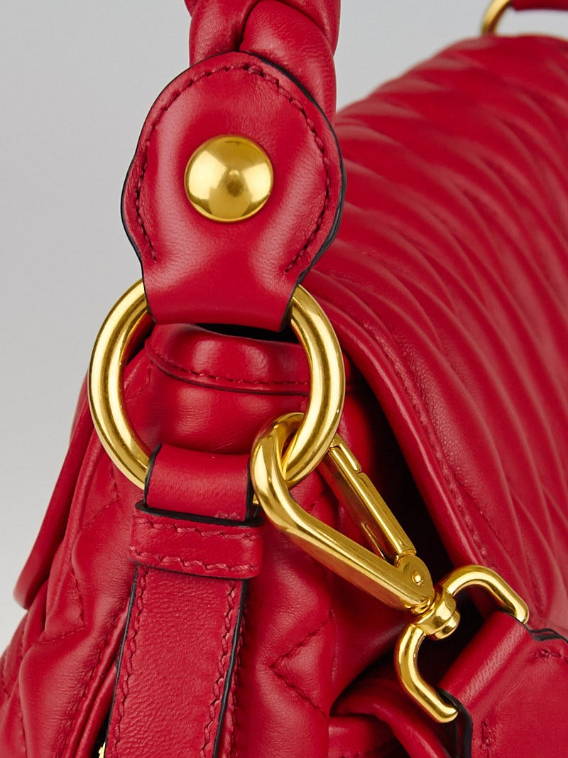 Miu Miu Rosso Quilted Nappa Leather Biker Coffer Hobo Bag RR1889