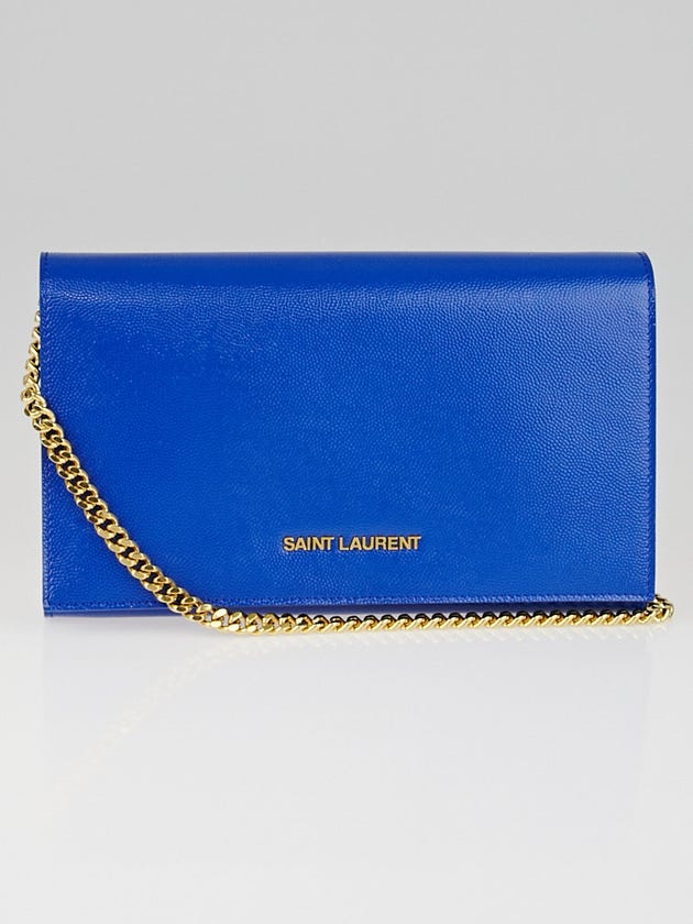 Saint Laurent Blue Leather Classic Letters Chain Clutch Bag