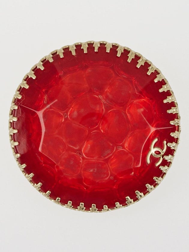 Chanel Red Hammered Resin CC Brooch