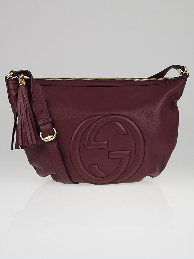 Gucci Burgundy Pebbled Calfskin Leather Soho Messenger Bag