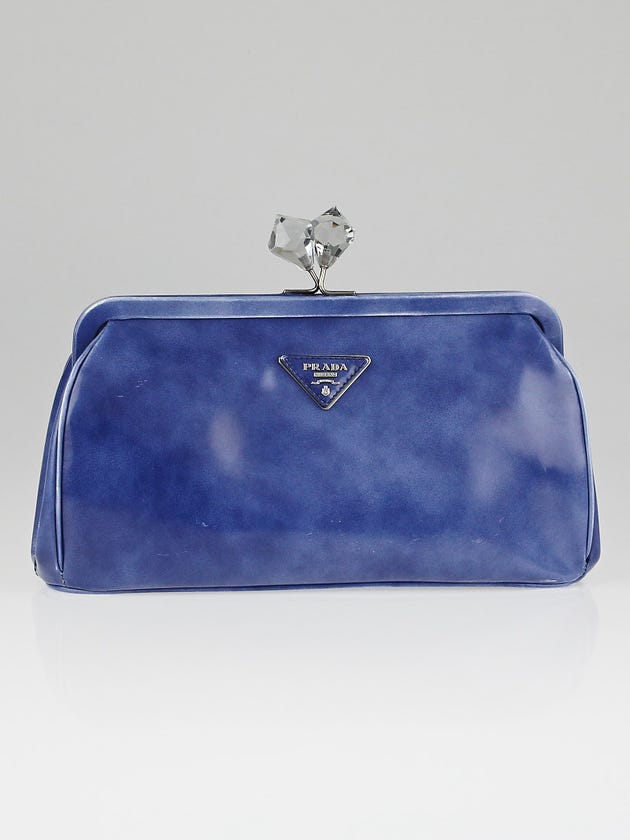 Prada Bluette Spazzolato Leather Diamond Clutch Bag BR0345
