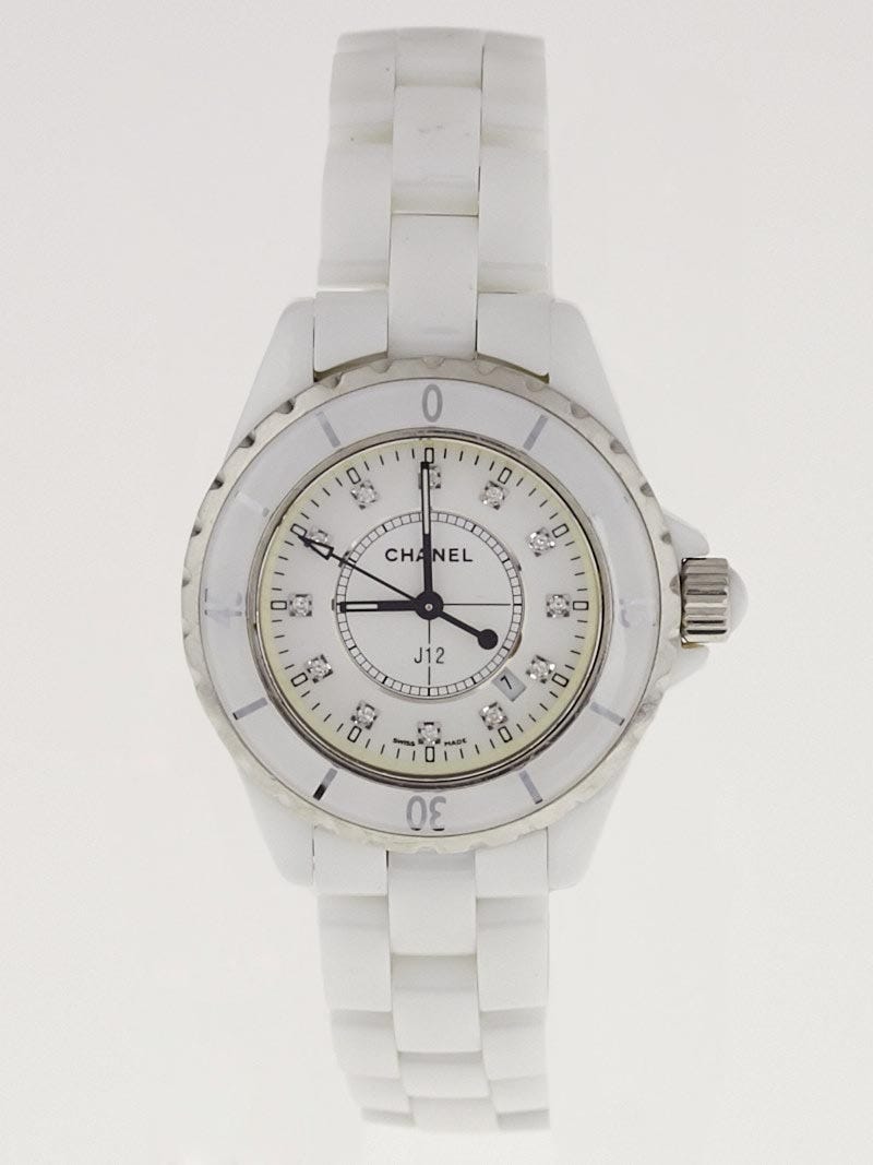 Chanel White J12 Ceramic and Diamonds 33mm Quartz Watch 