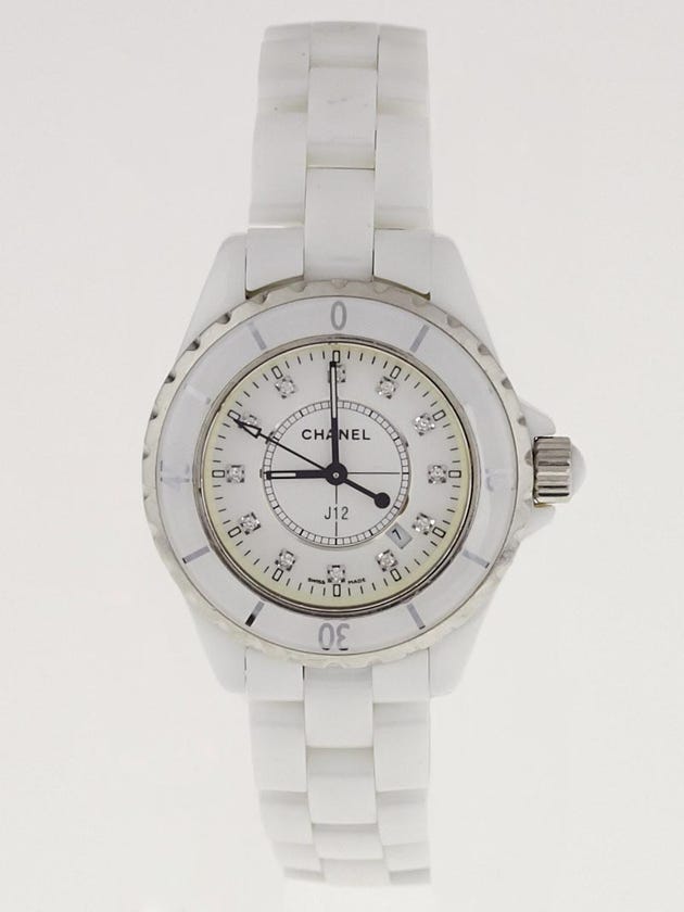 Chanel White J12 Ceramic and Diamonds 33mm Quartz Watch