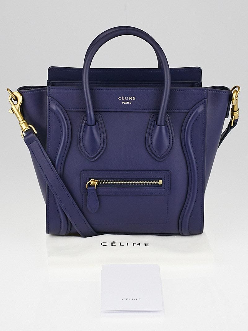 Celine Navy Blue Smooth Leather Nano Luggage Tote Bag Yoogi s Closet