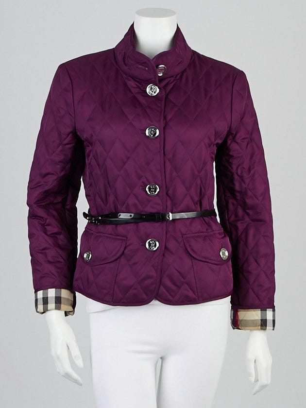 Burberry London Purple Quilted Polyester Button Down Jacket Size S