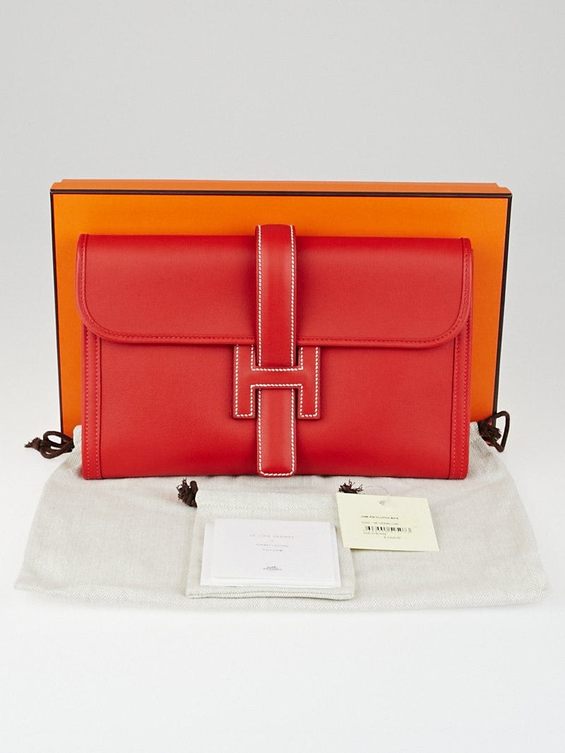 Hermes Vermillion Swift Leather Jige PM Clutch Bag - Yoogi's Closet