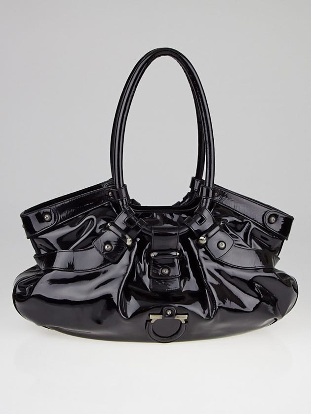 Salvatore Ferragamo Black Patent Calfskin Leather Celtico Satchel Bag