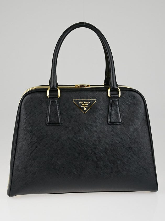 Prada Black Saffiano Lux Leather Frame Top Handle Bag BL0808