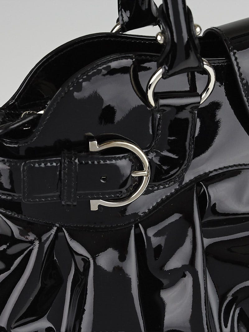 Salvatore Ferragamo Black Patent Leather Marisa Shoulder Bag