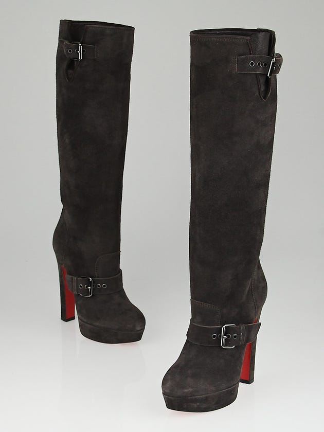 Christian Louboutin Grey Suede Harletty 140 Knee High Boots Size 5/35.5