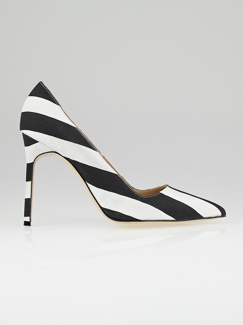 Manolo Blahnik Black/White Striped Fabric 105mm BB Pumps Manolo Blahnik Black/White Striped Fabric 105mm BB Pumps