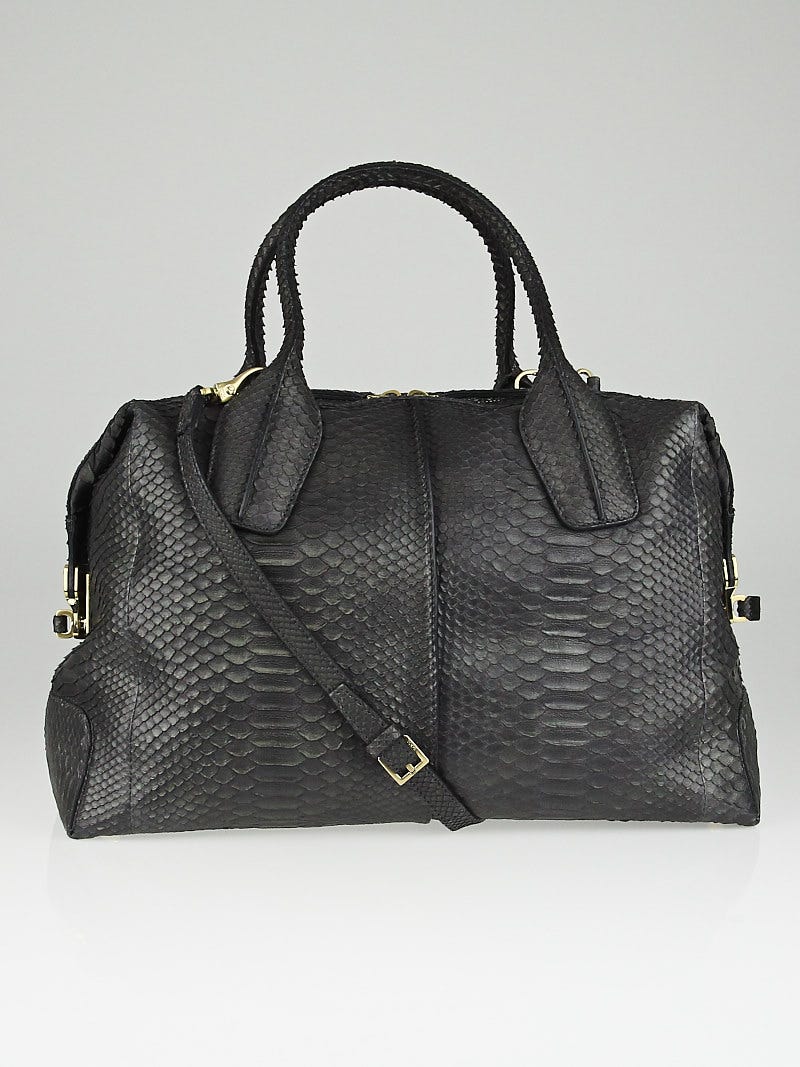 Tod's Dark Grey Python D-Styling Medium Bauletto Bag