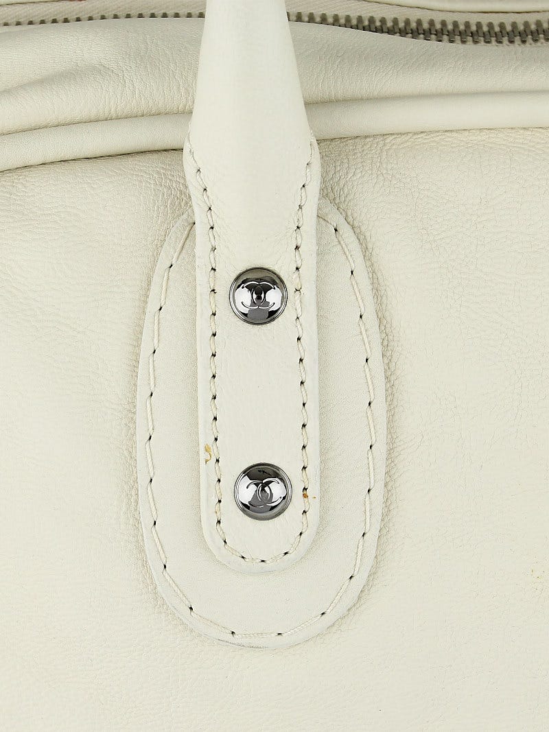 Chanel White Leather CC Large Carry-On Bowling Bag - Yoogi's Closet