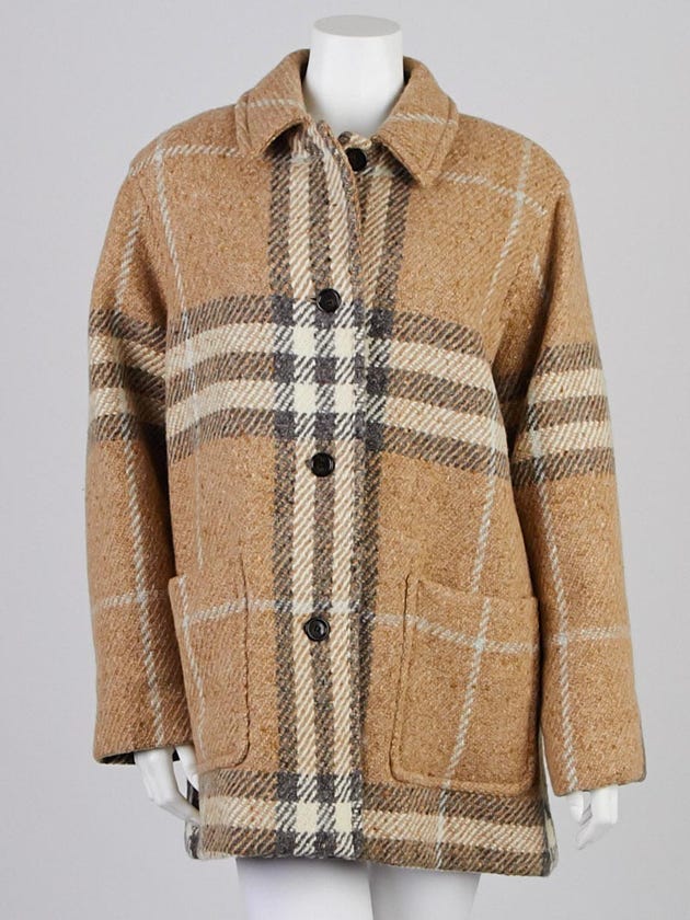 Burberry London Beige/Grey Check Wool Coat Size 10