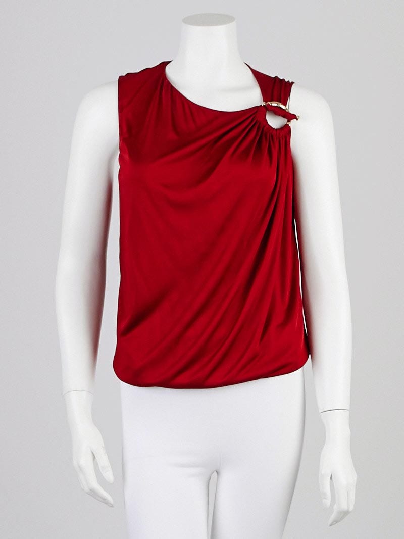 Gucci Red Viscose Draped Sleeveless Blouse Size L
