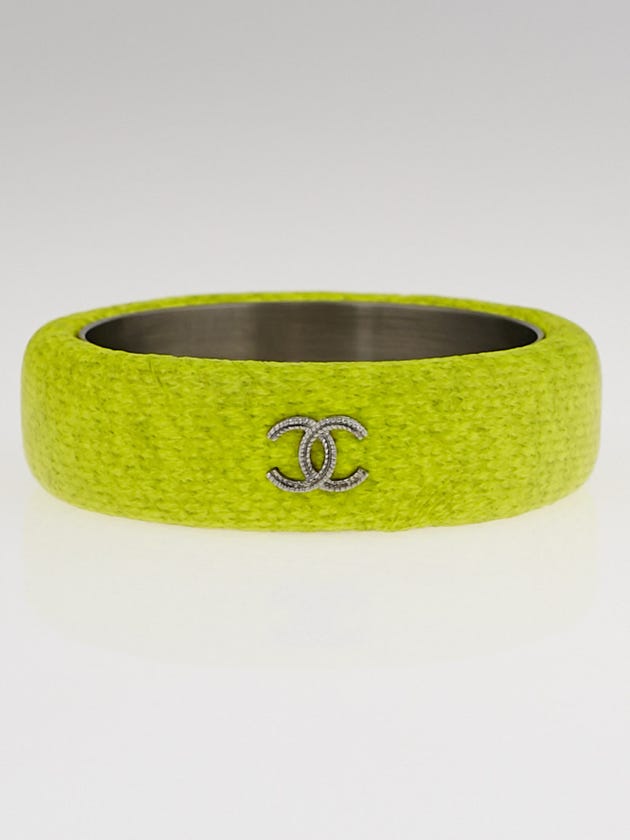 Chanel Fluorescent Yellow Coated Fabric CC Bracelet Size M