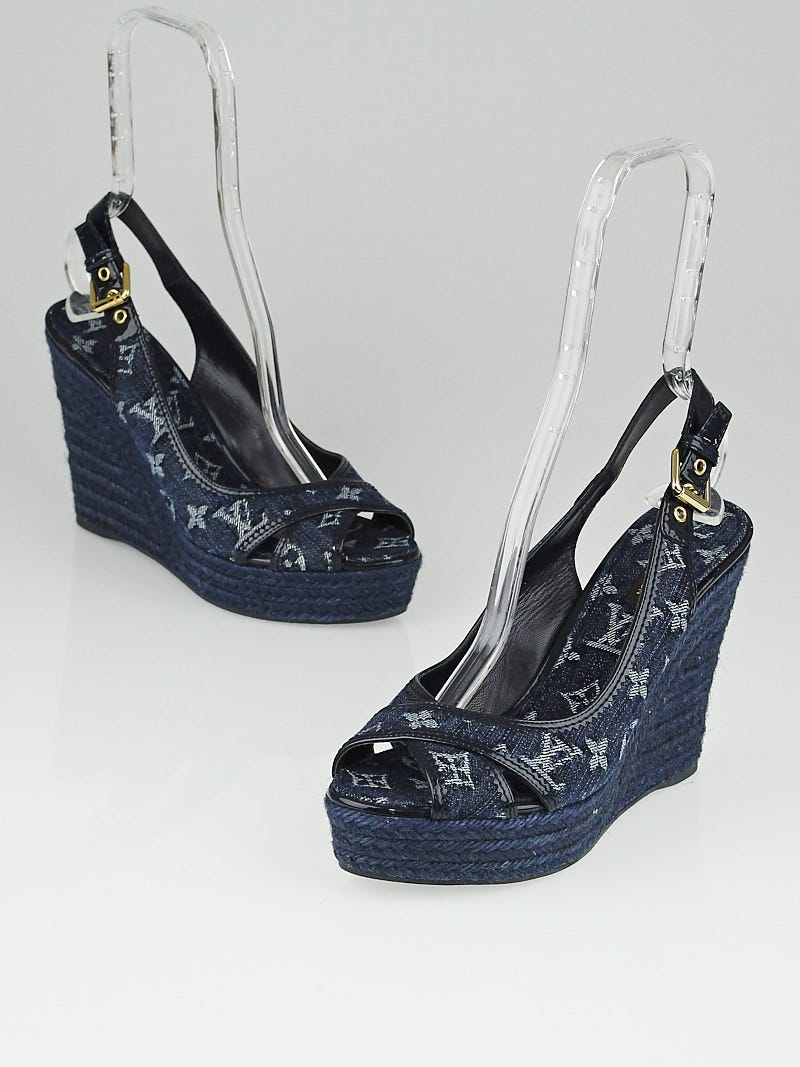 Louis Vuitton Blue Denim Slingback Espadrille Wedges Size 9.5/40