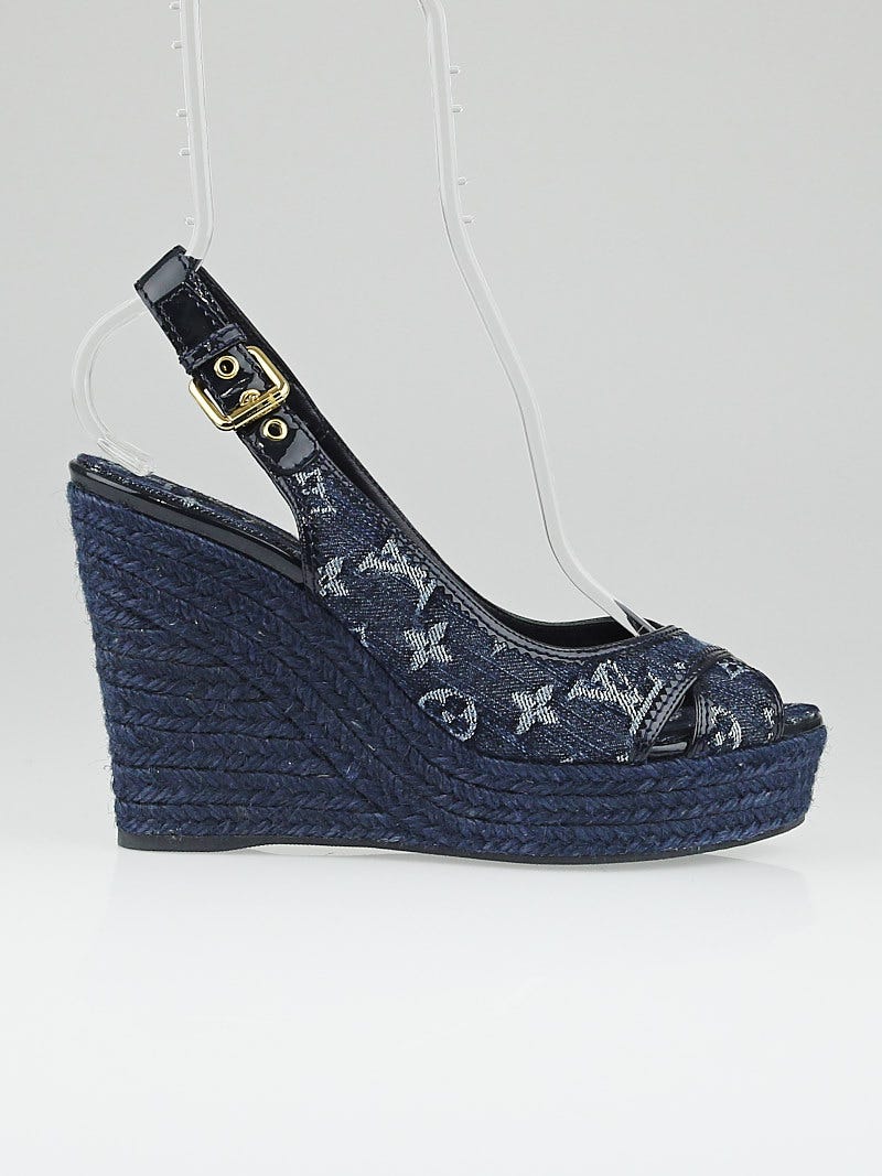 Louis Vuitton Light Blue Monogram Denim Espadrille Slingback Wedge Sandals  Size 40 Louis Vuitton