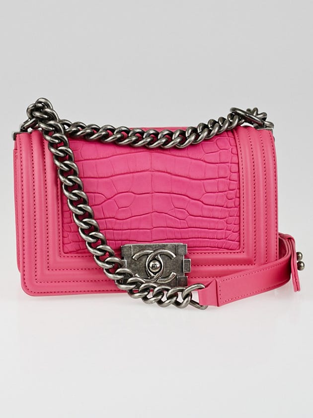Chanel Pink Matte Alligator and Leather Small Boy Bag