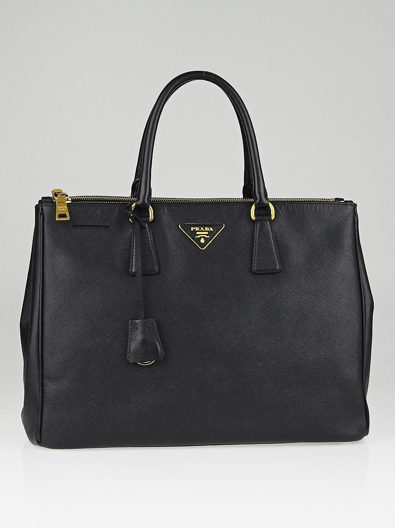 Prada Black Saffiano Lux Leather Double Zip Large Tote Bag BN1786