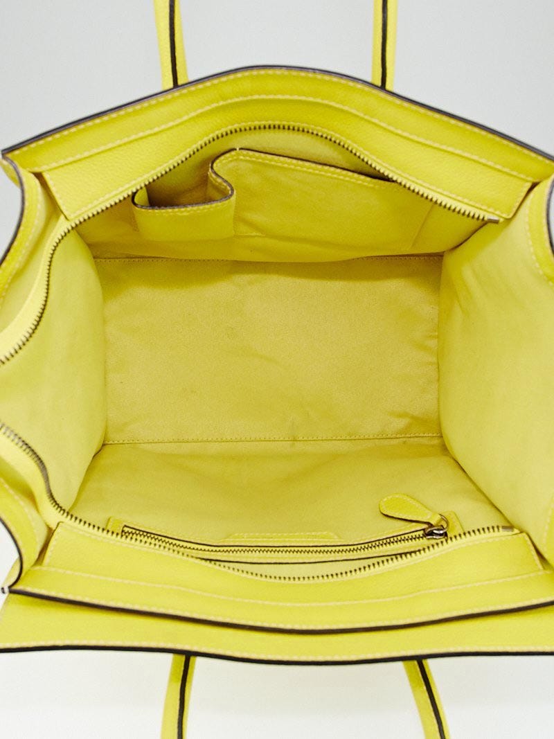 CELINE Mini Luggage Tote Citron Yellow AUTHENTIC Drummed Calfskin Bag