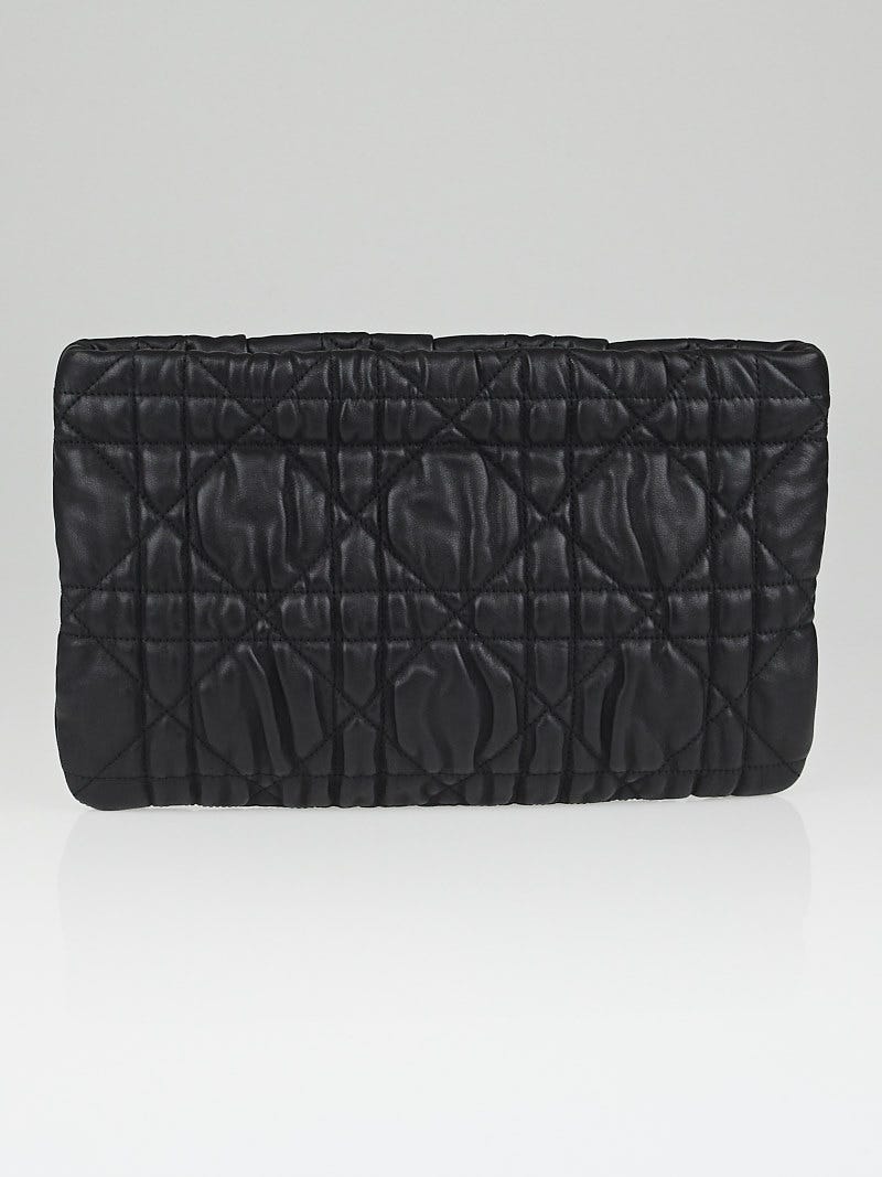 Christian Dior Black Cannage Quilted Lambskin Leather Clutch Bag
