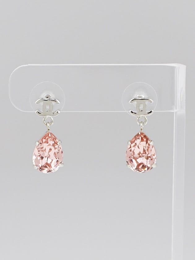 Chanel Pink Crystal Pear Drop CC Earrings