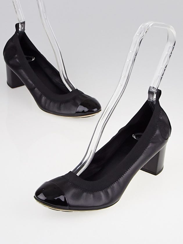 Chanel Black Leather Elastic Ballet Pumps Size 8/38.5