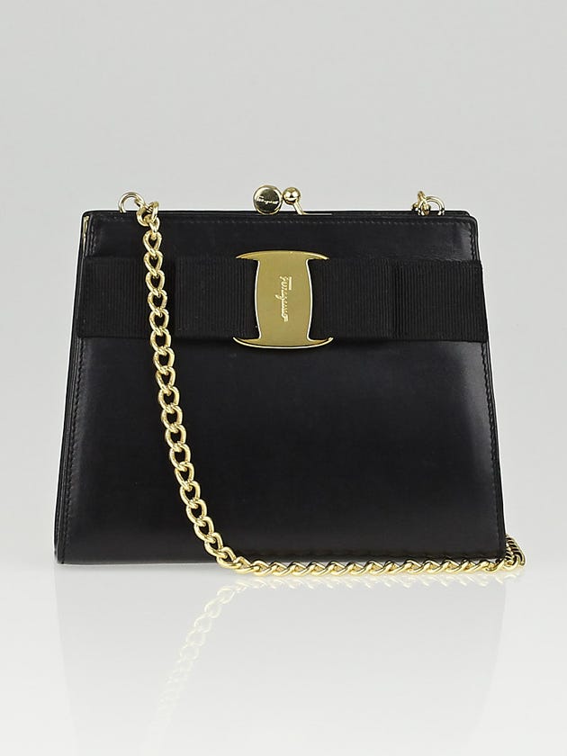 Salvatore Ferragamo Black Calfskin Leather Mini Vara Frame Evening Bag 