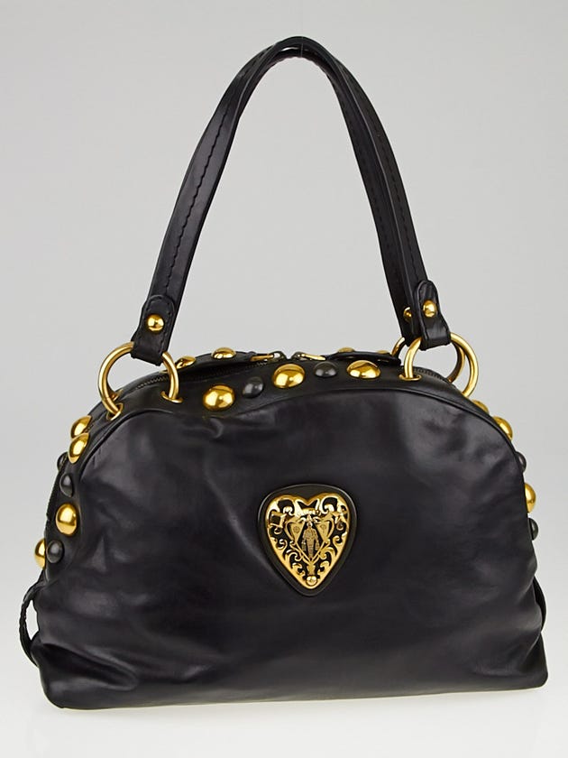 Gucci Black Leather Babouska Heart Dome Medium Satchel Bag