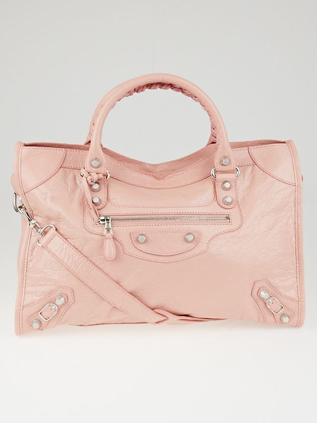 Balenciaga Rouge Peche Lambskin Leather Giant 12 Silver Motorcycle City Bag