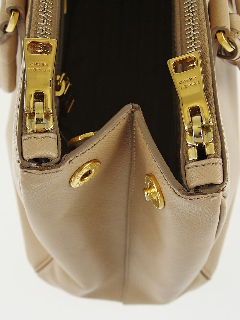 Prada Sabbia Saffiano Lux Leather Double Zip Medium Tote Bag