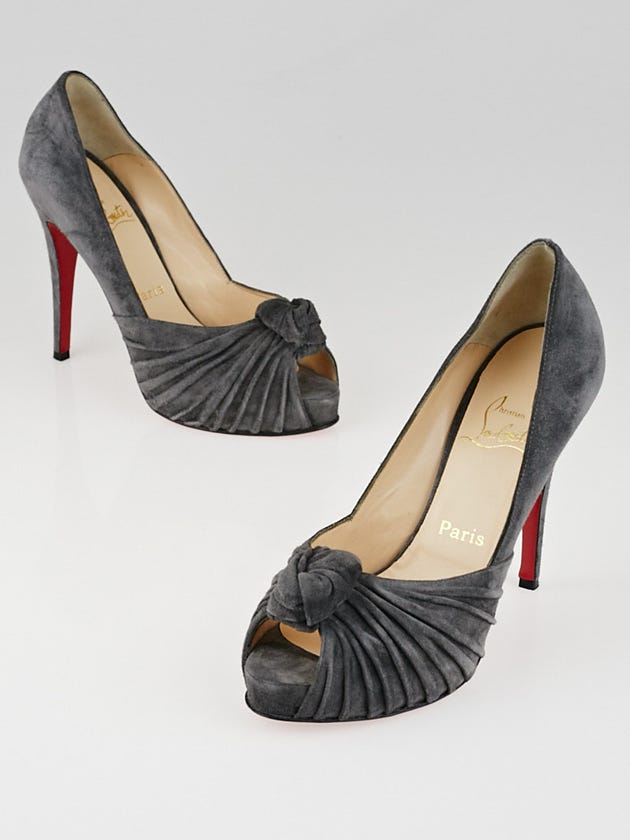 Christian Louboutin Grey Suede Lady Gres Peep Toe Pumps Size 7.5/38
